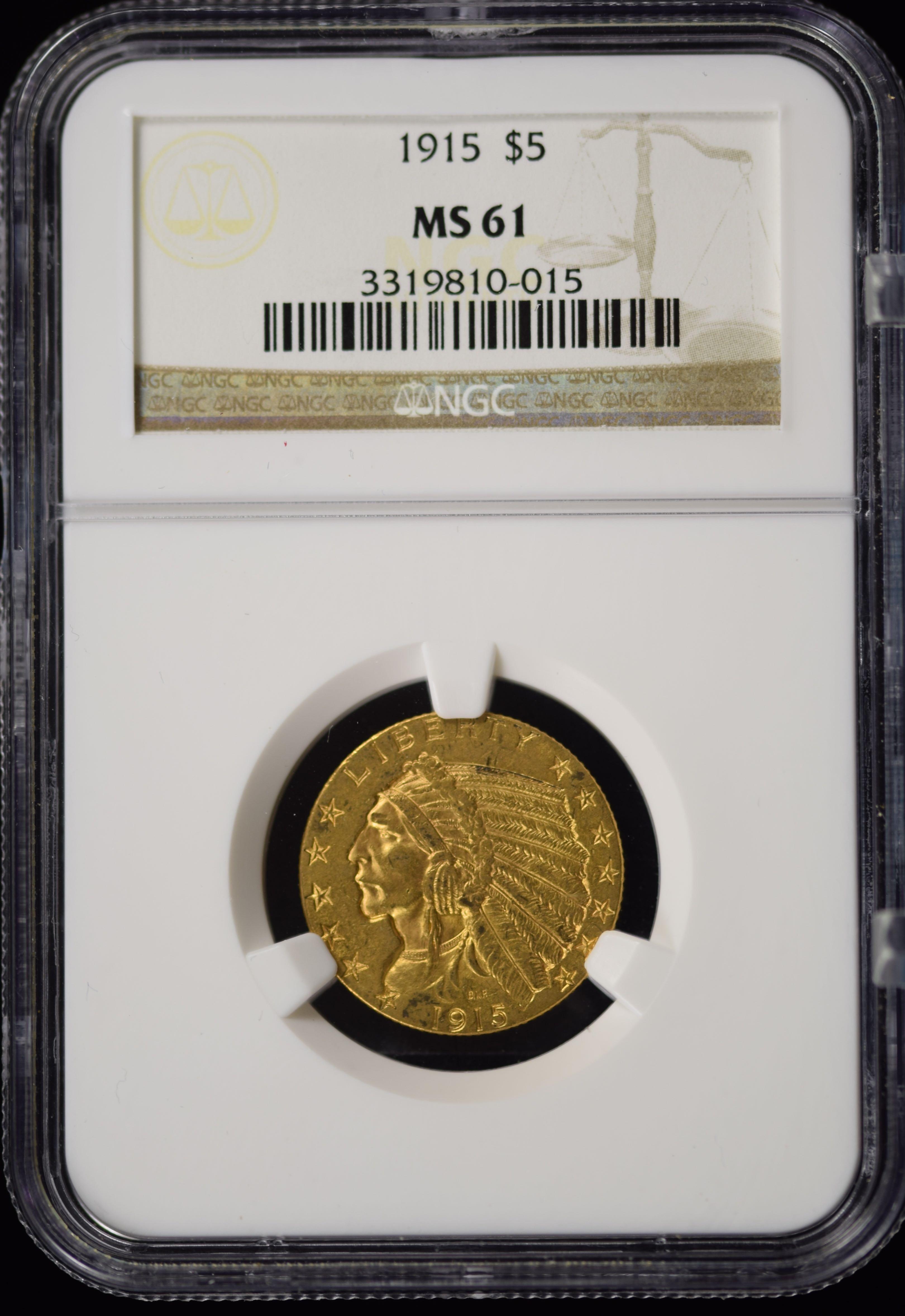 1915 $5 Gold Indian NGC MS-61