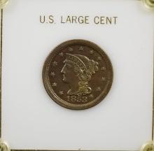1853 Large Cent Choice Brown UNC