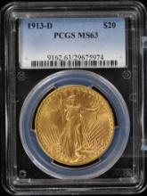 1913-D St Gaudens Gold $20 Double Eagle PCGS MS-63