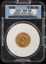 1909 $5 Gold Indian Graded MS66 Holder