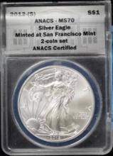 2012-S American Silver Eagle ANACS MS-70