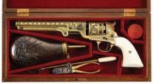Cased Damascened Navy Arms Model 1851 Navy Percussion Revolver