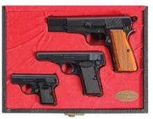 Cased Set of Three Belgian Browning Semi-Automatic Pistols