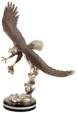 Arradia Signed Polychrome Bald Eagle with Fish Bronze Sculpture