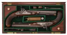 Cased Pair of Mortimer Half-Stock Percussion Dueling Pistols