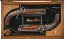 Pair of Engraved Gold Banded Maclauchlan Percussion Pistols