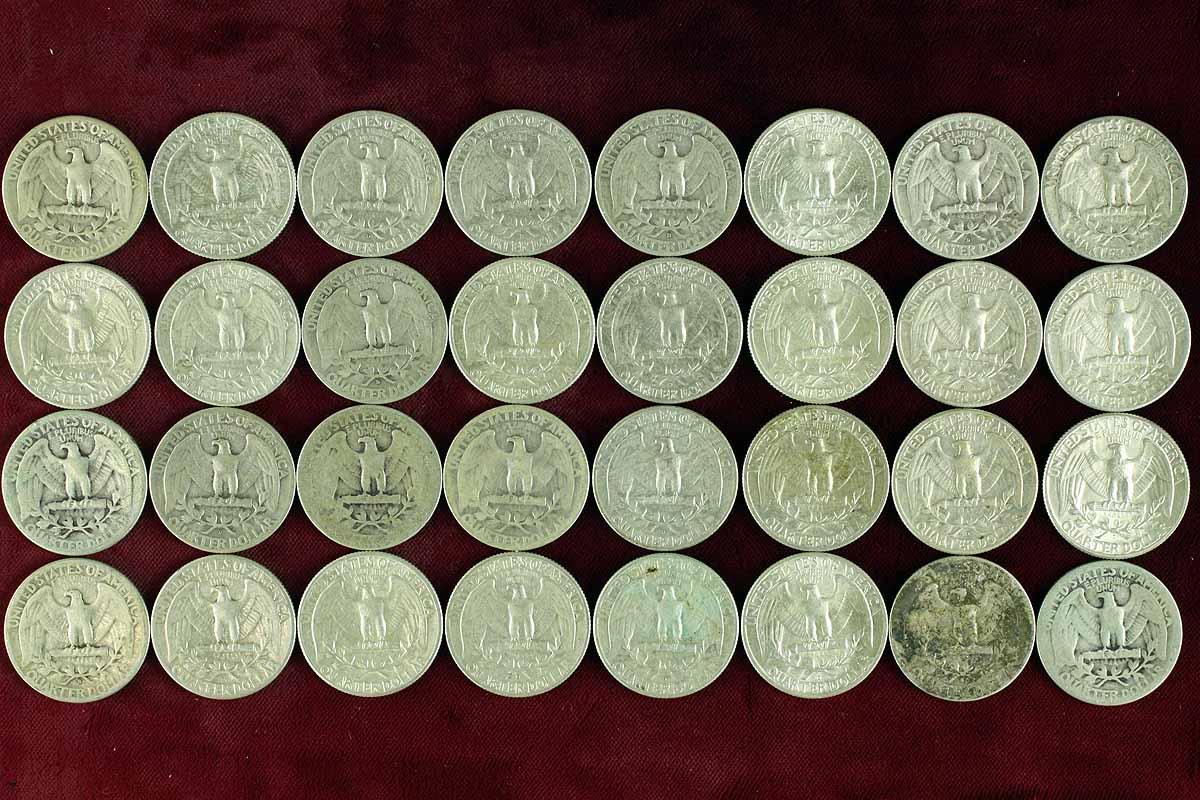 32 Washington Silver Quarters; various dates/mints