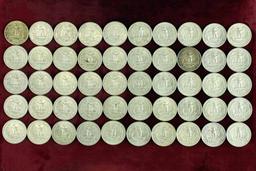 50 1964 Washington Silver Quarters; various mints