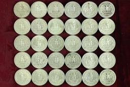 30 Washington Silver Quarters; various dates/mints
