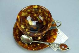 Amber Tea Cup & Saucer - Imperial Palace, Russia