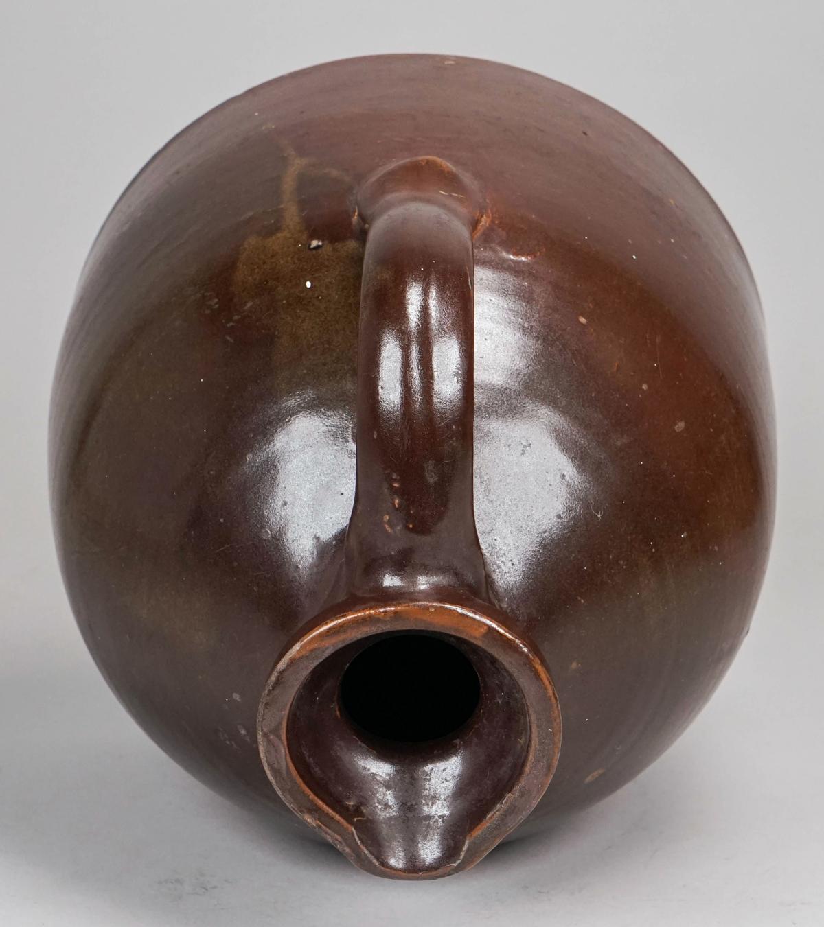 Primitive Brown Stoneware Jug w/Spout