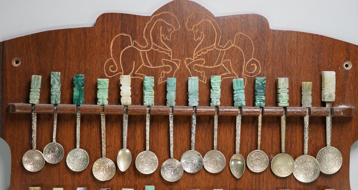 Mexican Mayan - Aztec Style Spoon Collection w/ Wall Display & Others