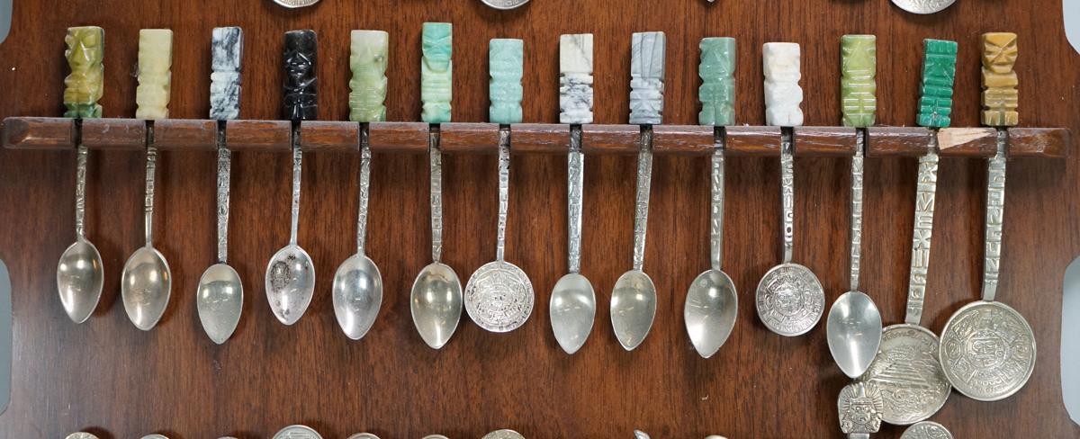 Mexican Mayan - Aztec Style Spoon Collection w/ Wall Display & Others