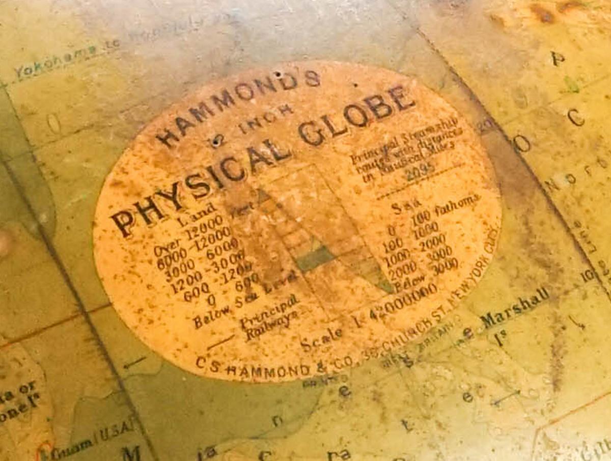 12"  Hammond's Table Top Globe w/ Claw Feet, Ca. 1930