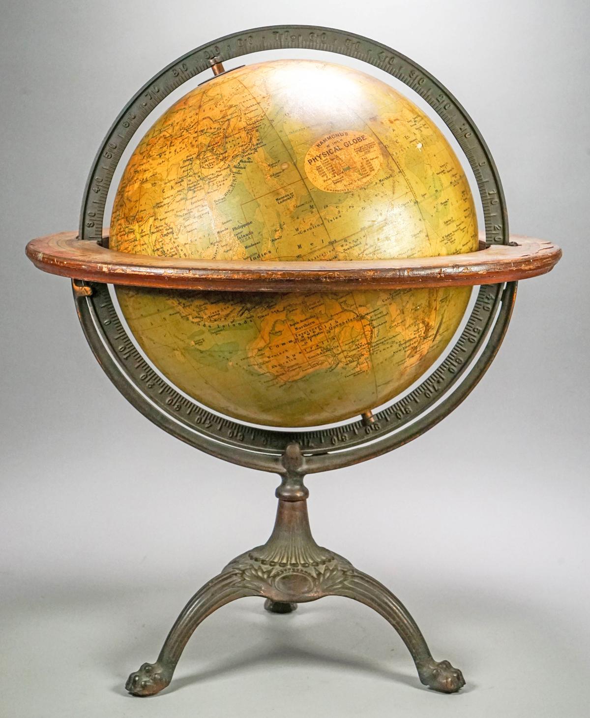 12"  Hammond's Table Top Globe w/ Claw Feet, Ca. 1930