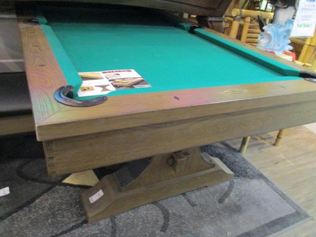 The Viking 8' Billiard Table Rustic Wood, Antique Oak, Cat Iron Diamond Sites, Leather Drop Pockets,