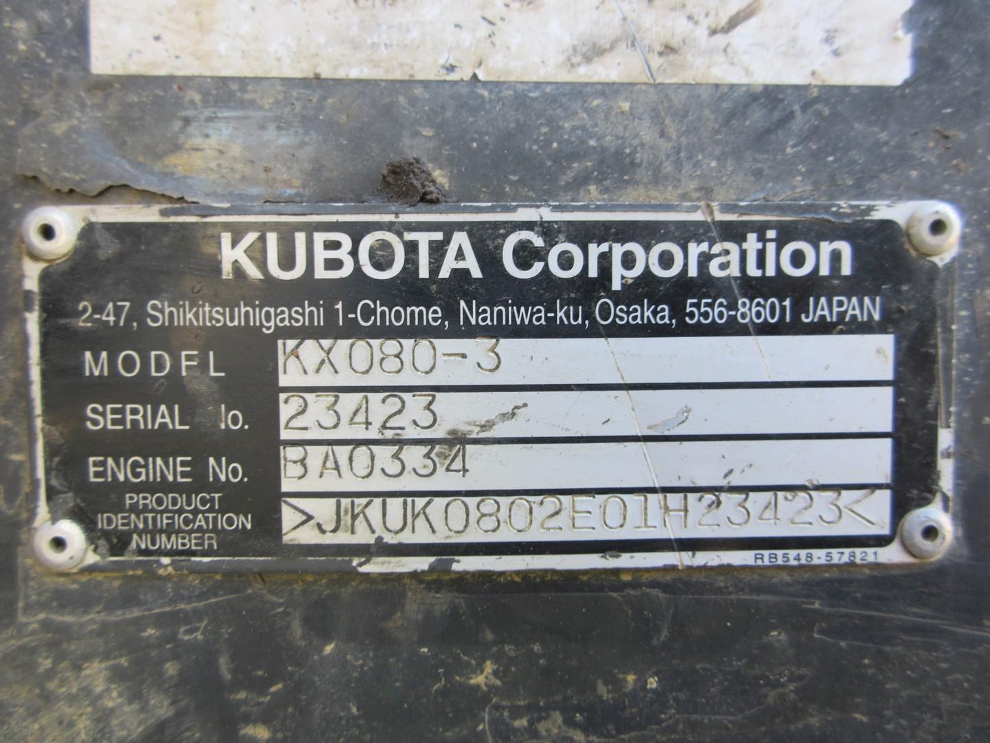 2011 Kubota KX080-3 Hydraulic Excavator