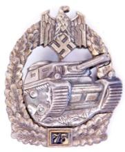 German WWII Army Silver 75 Tank Assault Badge