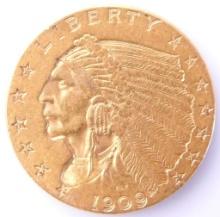 1909 Year Quarter Eagle $2.50 US Gold Coin