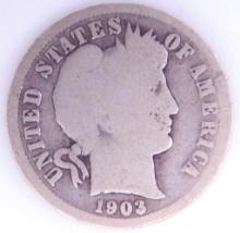 U.S. Barber Dime Coin, 1903 S, Key Date