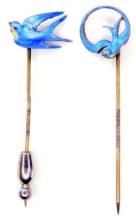 Grouping of Blue Bird Sterling Silver Stick Pins, (2)