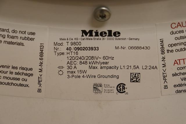 Miele T9800 touchtronic dryer