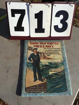 Decoupage Navy sign on wood board, 12" x 15"
