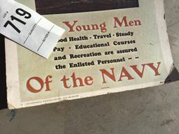 1974 Navy recruitment sign, card stock, 11" x 14"