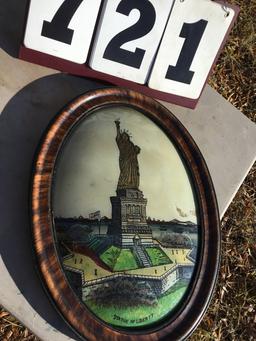 Hand-painted Statue of Liberty, bubble glass, 17" x 22.5"