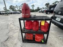 LOT CONSISTING OF GAS CANS AND PLASTIC SHELVING UNIT