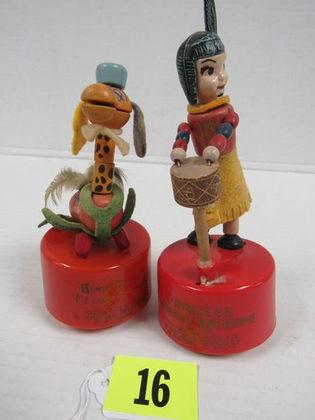 (2) Vintage 1950's Kohner Howdy Doody Push Puppets Flub-a-dub & Princess