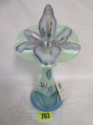 Fenton Sea Green Satin Jack In the Pulpit Hand Painted Vase