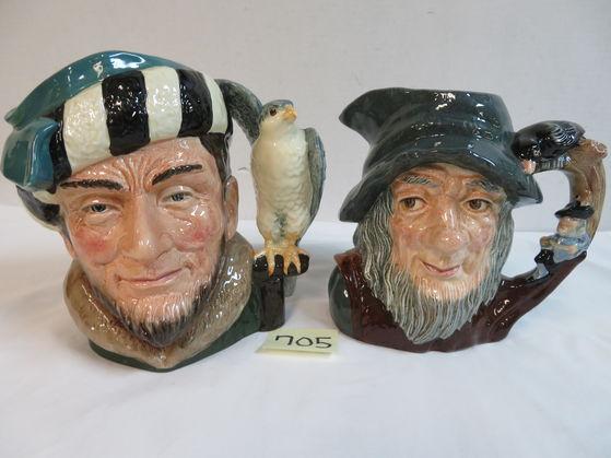Lot of (2) Royal Doulton Large Size Toby Mugs Inc. The Falconer and Rip Van Winkle