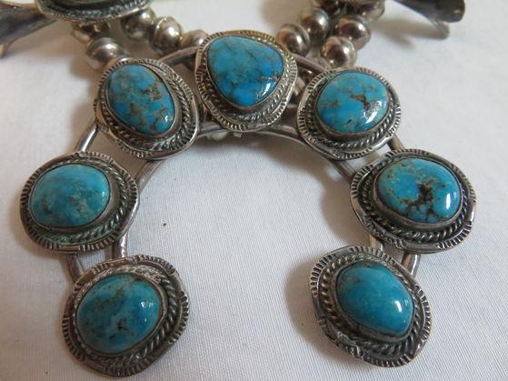 Beautiful Sterling Silver and Turquoise Squash Blossom Necklace