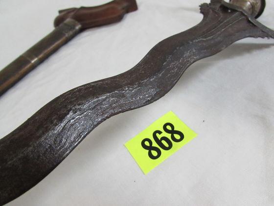 Antique Indonesian Kris Dagger/ Sword 17" w/ Carved Bird Head Handle