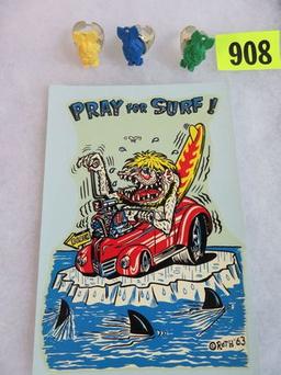 Vintage Hot Rod Character "Rat Fink" Rings and Decal Group