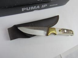 Puma IP #814050 Stag Handled Fixed Blade Knife in Sheath MIB