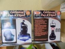 TWO BATTERY OPERATED CAMPING FAN / LED LIGHTS