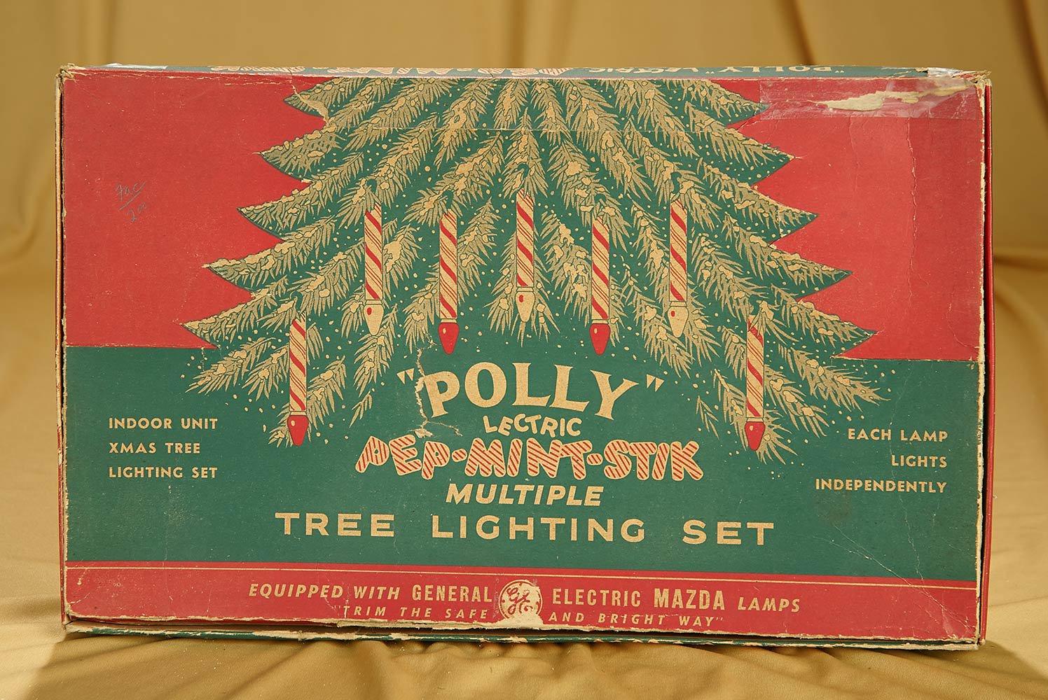 Boxed set of Polly Pep-Mint-Stik Christmas tree lights. $200/300