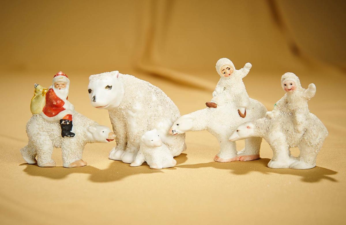 Grouping of five German bisque Snowbabies and Polar Bears. $200/300