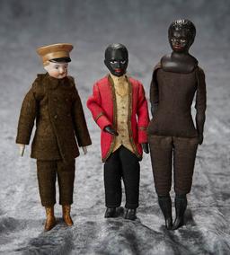 6"-7" Trio of German bisque dollhouse men. $800/1100