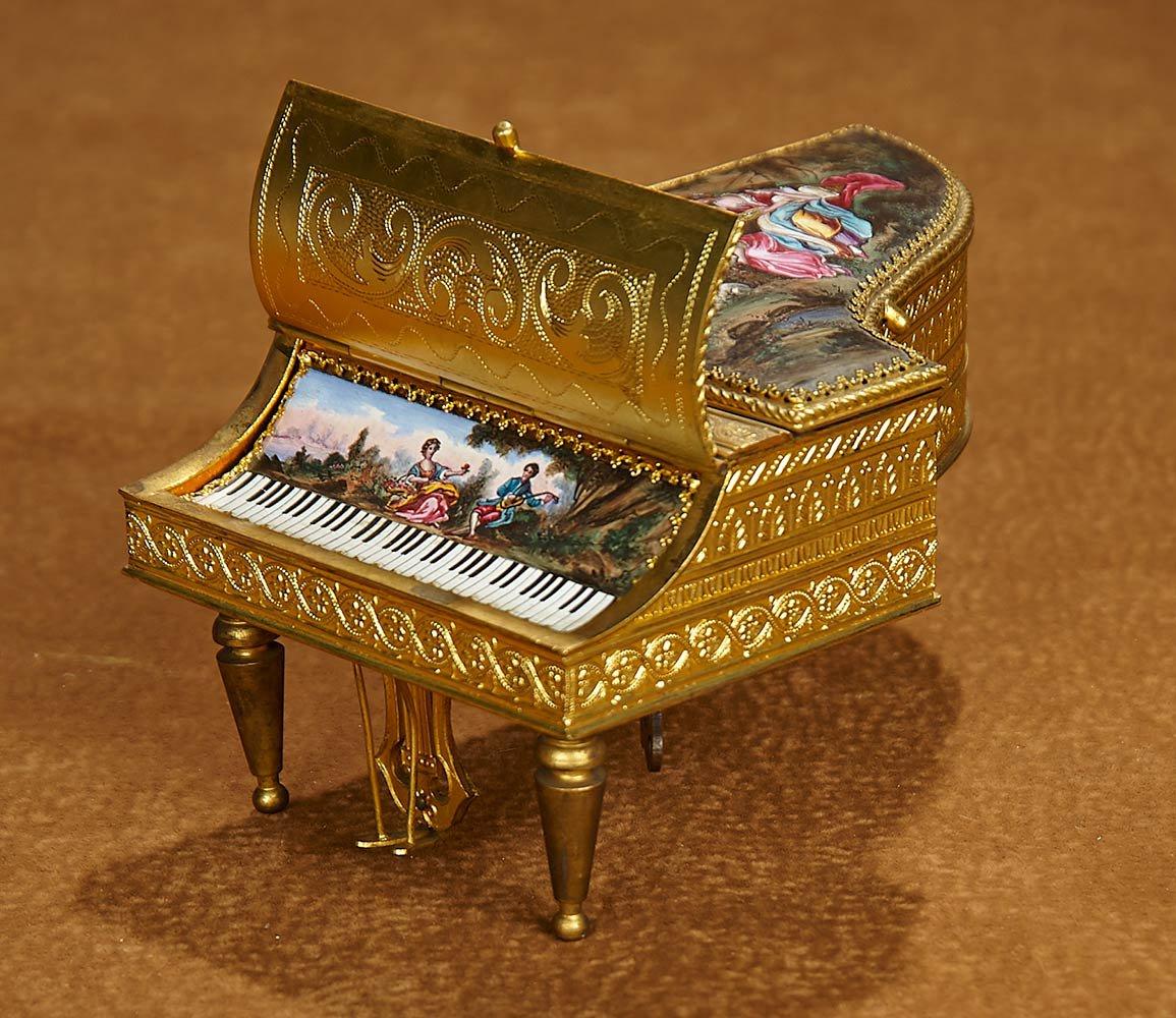 Outstanding Viennese Enamel and Bronze Miniature Grand Piano, Hidden Music Box 1600/2100