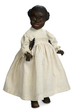 American Black-Complexioned Paper Mache Girl by Leo Moss with Smiling Expression 3500/4500