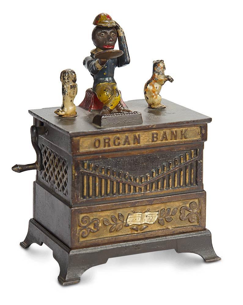 American Cast Iron Mechanical Bank "Cat and Dog Organ Grinder" by Kyser & Rex 1200/1500