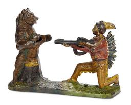 American Cast Iron Mechanical Bank "Indian and the Bear" by J. & E. Stevens 800/1200