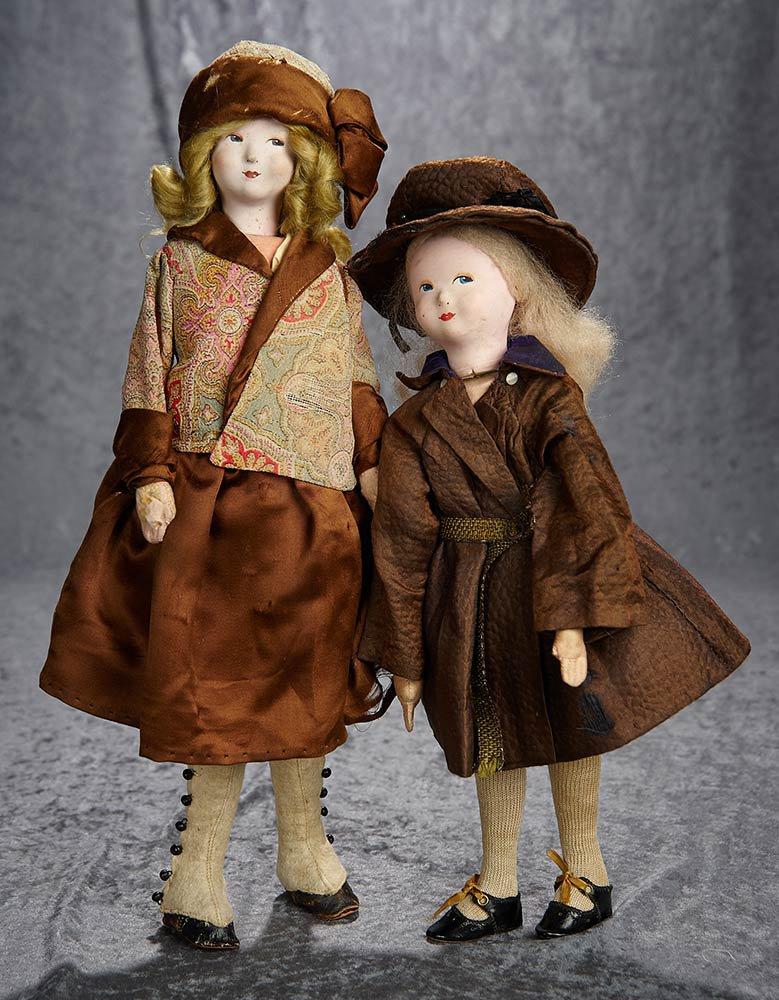 Two, 14" and 16" French cloth dolls by Jean Ray in original 1920s flapper costumes. $400/600
