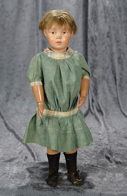 16" American wooden brown-eyed character doll by Schoenhut. $400/600