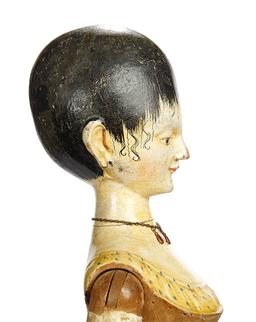 Outstanding Large Early Grodnertal Doll with Exuberant Painting of Hair 8000/11,000