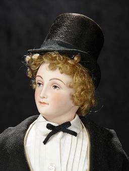 Extraordinary Rare French Bisque Gentleman Poupee with Wooden Body, Painted Eyes 8000/12,000