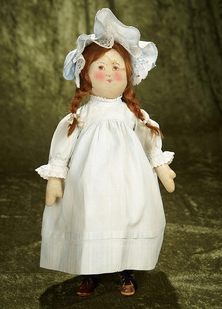 15" Early version of American cloth hand-painted doll by Babyland Rag. $500/700